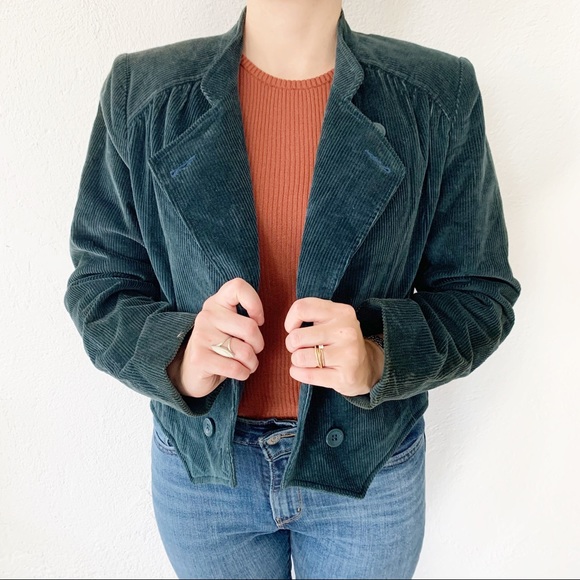 Vintage Jackets & Blazers - Vintage Corduroy Cropped Green Jacket Size M